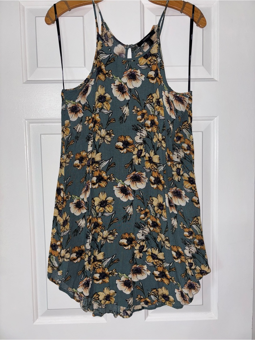 Halter Tank Dress in Teal with Mustard Flowers
